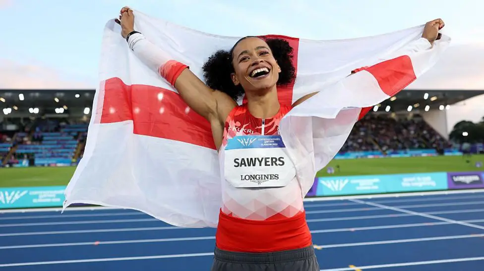 Stoke on Trent's Jaz Sawyers jumps for gold